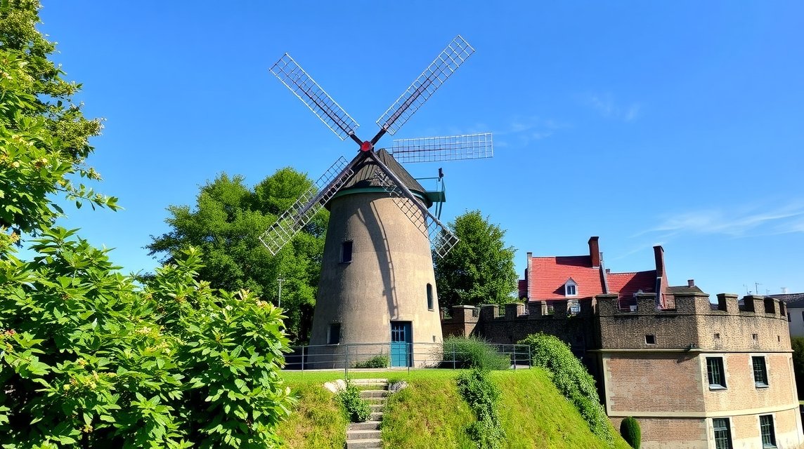 Bréma szélmalma a városfalnál napos időben
