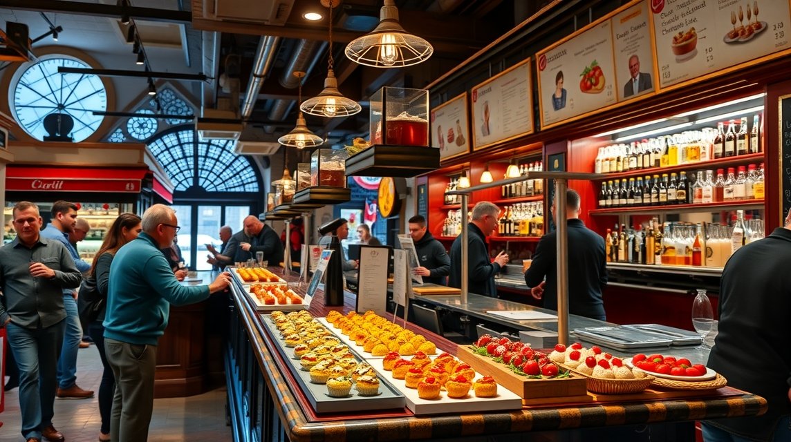 San Sebastián pintxo bár, változatos tapas ételekkel és friss helyi alapanyagokkal.