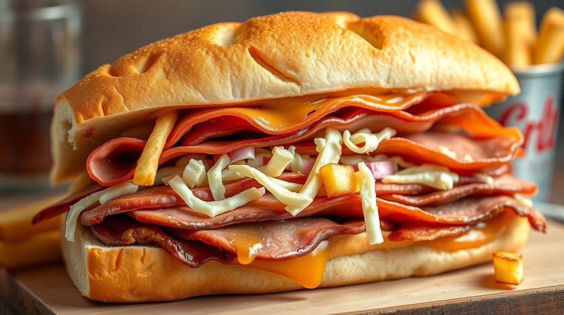 Primanti Bros. szendvics Pittsburgh ízei: hús, sültkrumpli, káposztasaláta