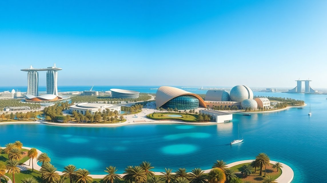 Saadiyat-sziget kulturális negyede Abu Dhabiban modern építészet