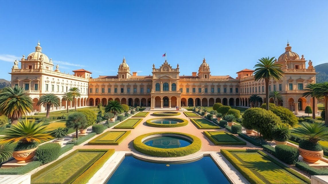 Az Almudaina királyi palota szép kertje és épülete
