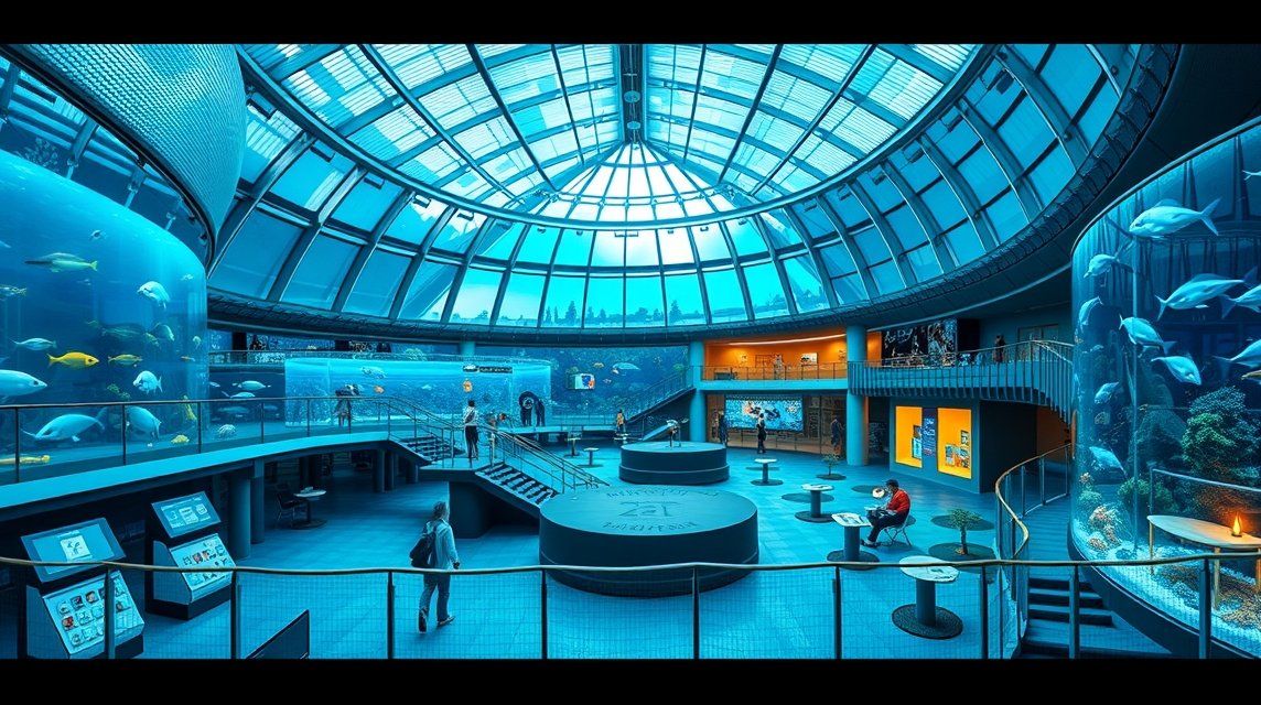 Düsseldorf látnivalók - Aquazoo Löbbecke Múzeum 1 Aquazoo Löbbecke Múzeum belső tere tengeri és édesvízi állatokkal.