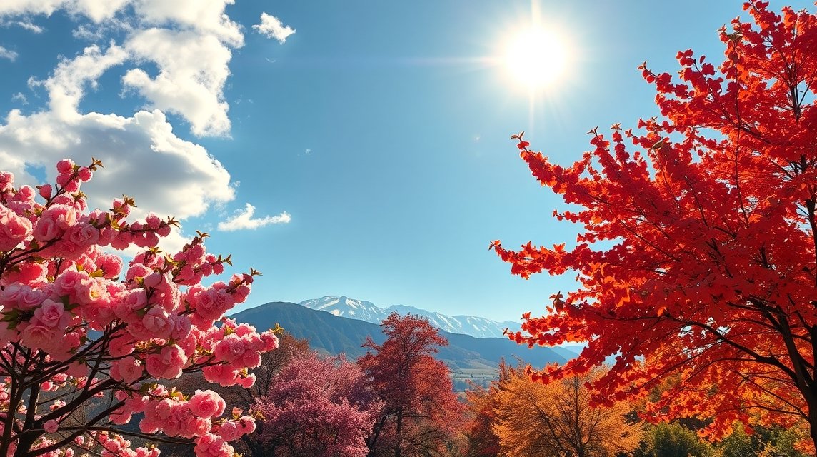 Tavaszi és őszi táj Aradon gyönyörű virágokkal és napfénnyel