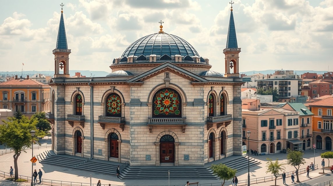 Arad neológ zsinagóga szecessziós homlokzata és díszítései.