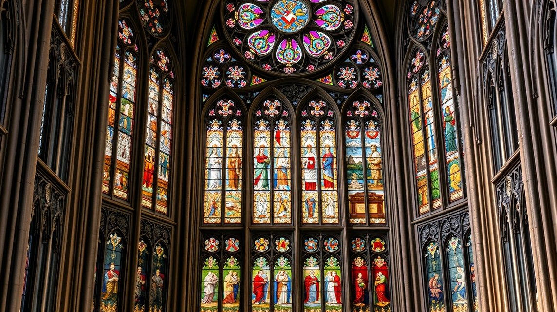 Augsburg Dóm üvegablakainak színes részletei