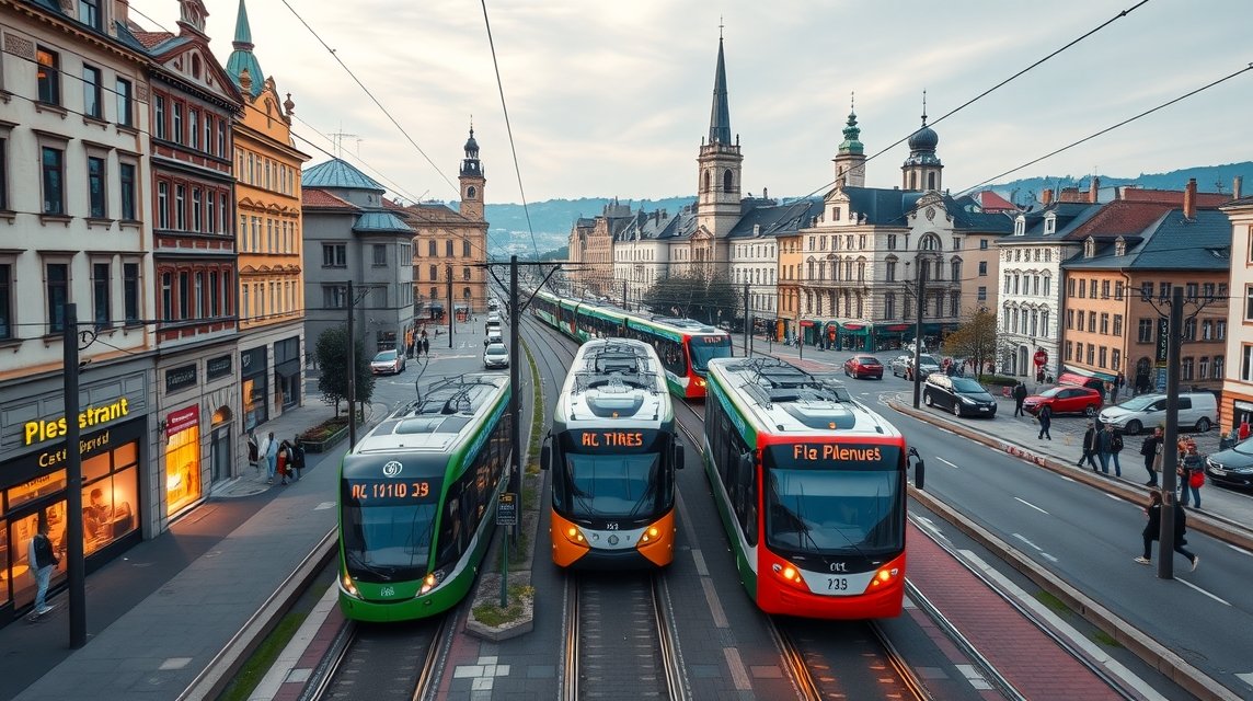 Augsburg villamosai és városi közlekedés a városközpontban