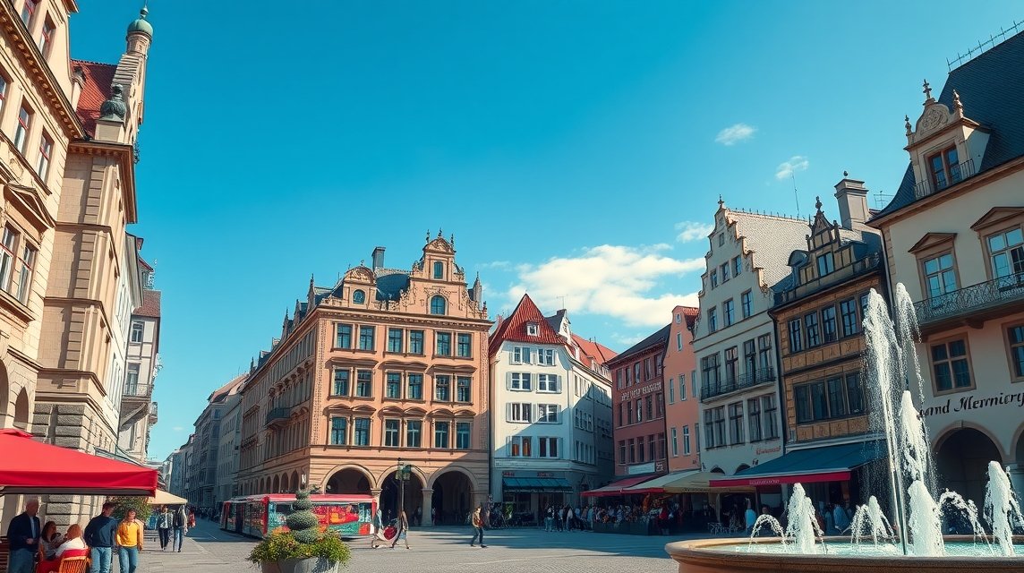 Maximilianstraße éles városi látnivaló Augsburgban, Németországban