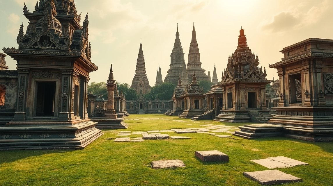 Ayutthaya történelmi park látképe ódon templomromokkal