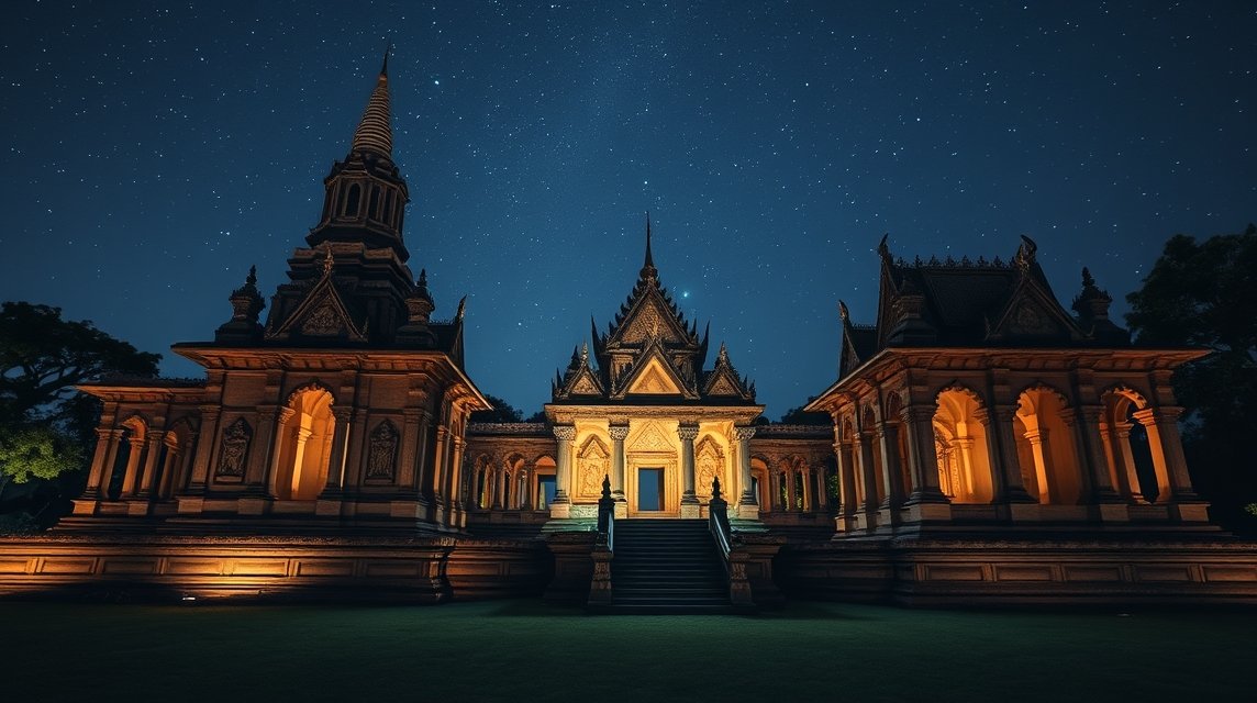 Ayutthaya esemény - A romtemplomok éjszakai kivilágítása 1 Ayutthaya romtemplom éjszakai kivilágítása csillagos ég alatt