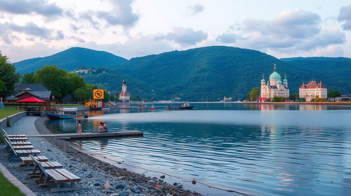 Balaton északi vagy déli part vízparti panoráma nyáron
