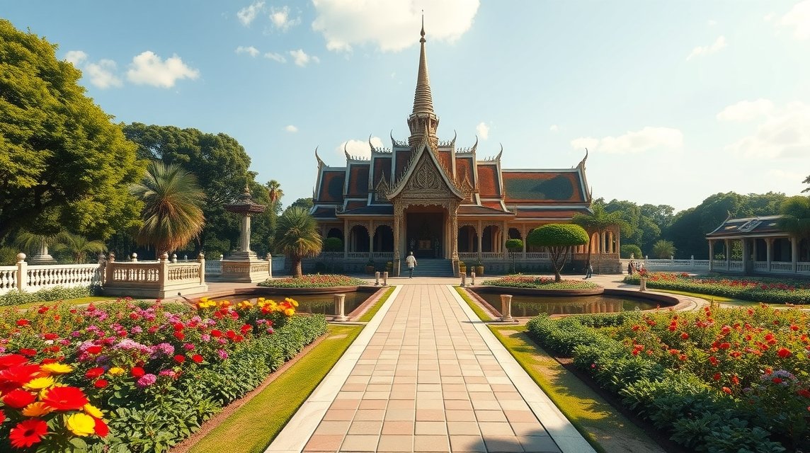 Bang Pa-In Nyári Palota díszes tere és gyönyörű kertjei