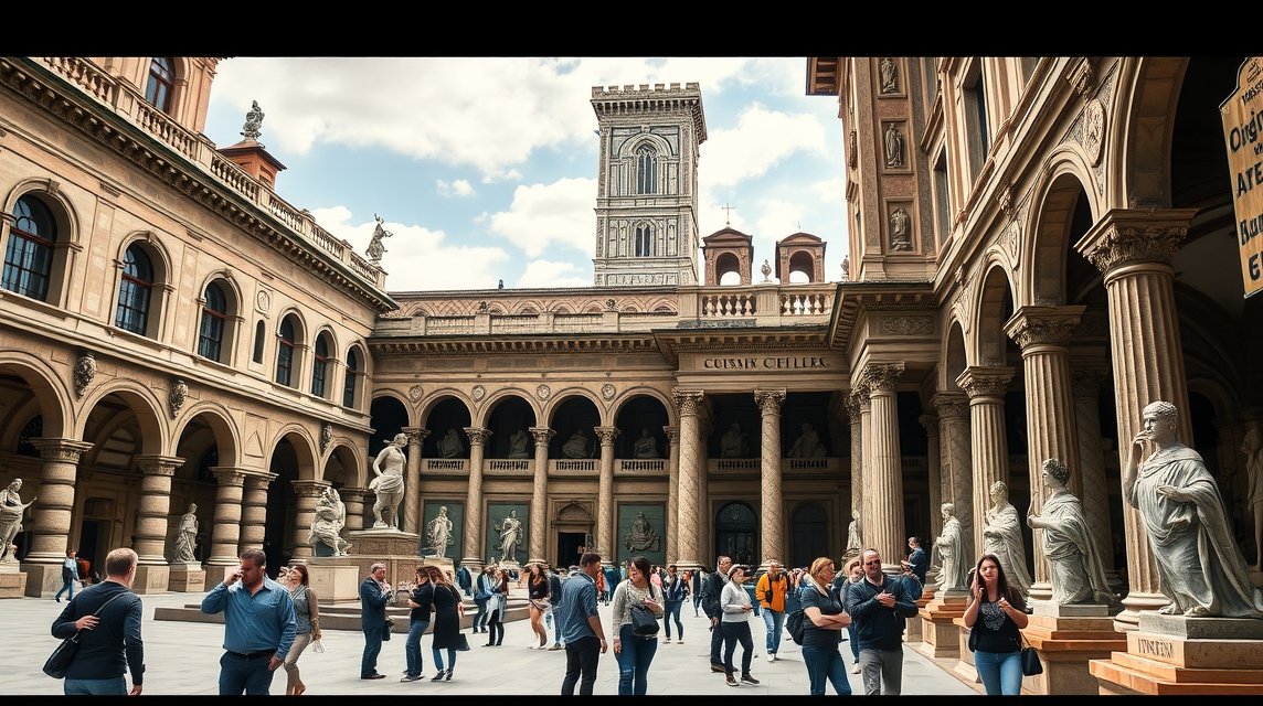 A Bargello Nemzeti Múzeum belső udvara Firenze városában.