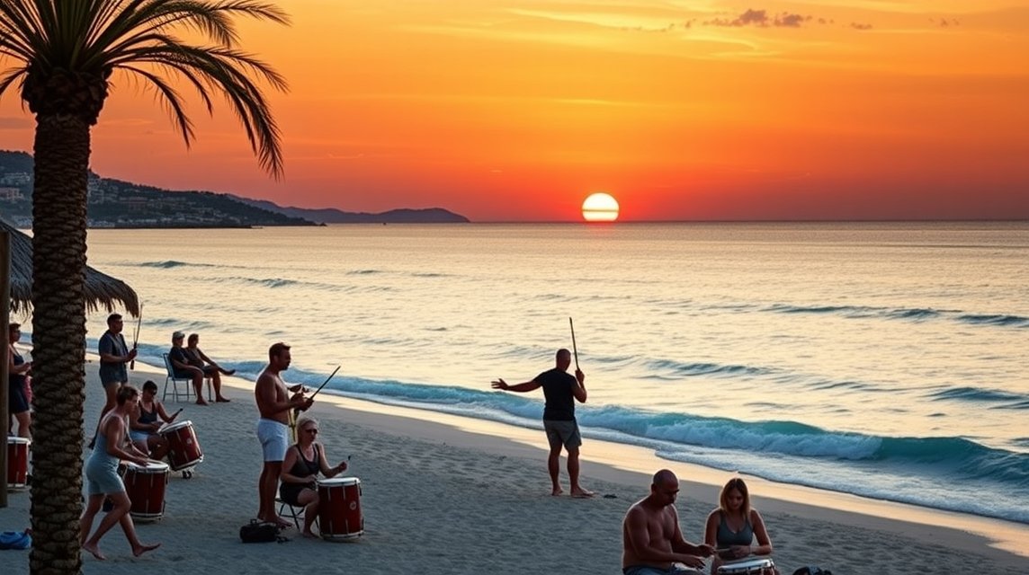 Benirràs strand szürkületben, dobolással és naplementével