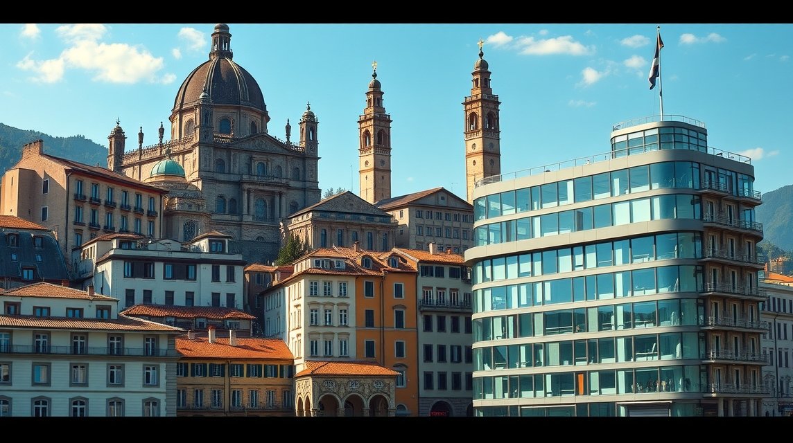 Bergamo középkori és modern építészete egy képen.