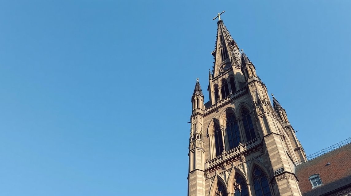 A Berni Katedrális tornya az égen, gótikus építészet