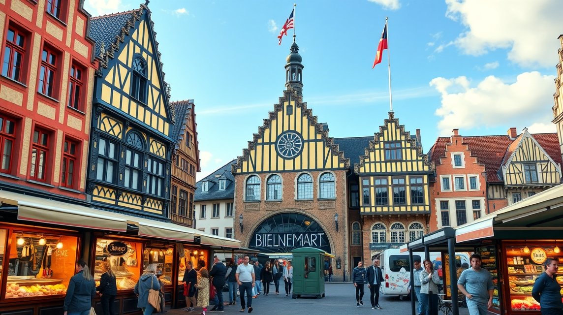 Bielefeld Régi Piactér, történelmi épületek és piaci élet