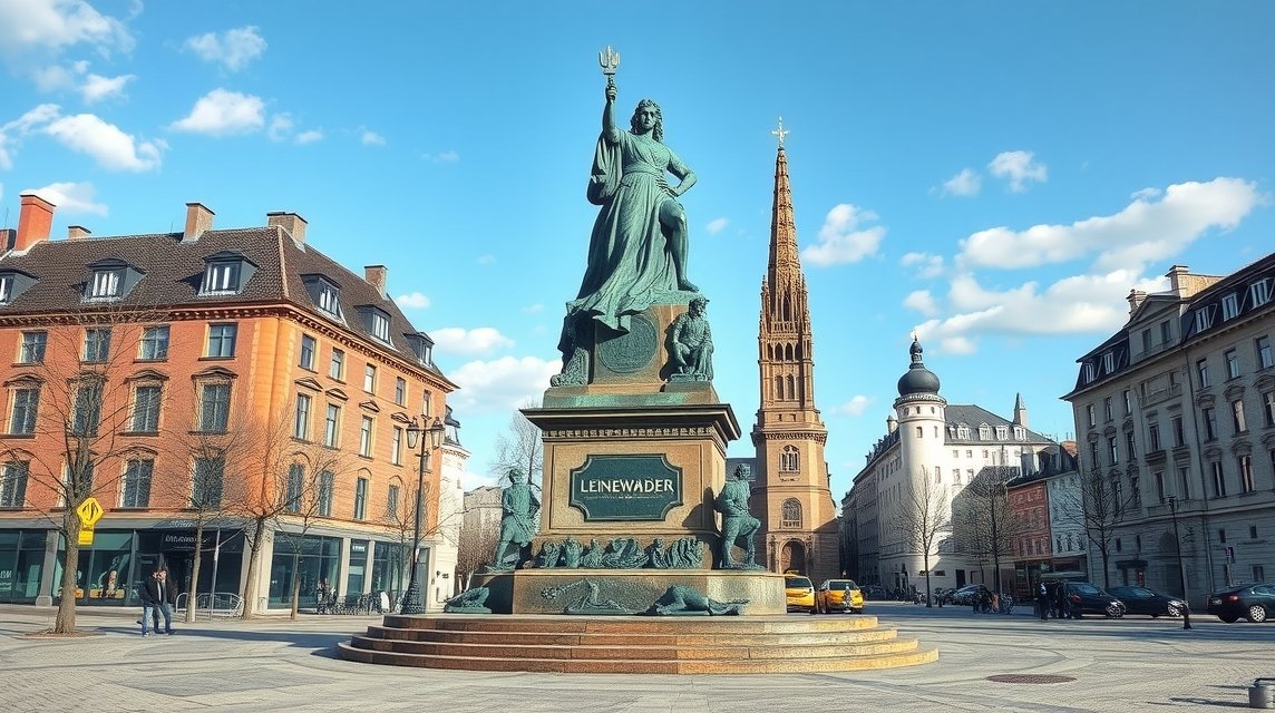 A Leineweber-Denkmal szobra Bielefeld belvárosában.