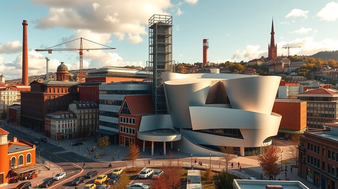 Bilbao városkép, az ipar és a művészet találkozásánál.