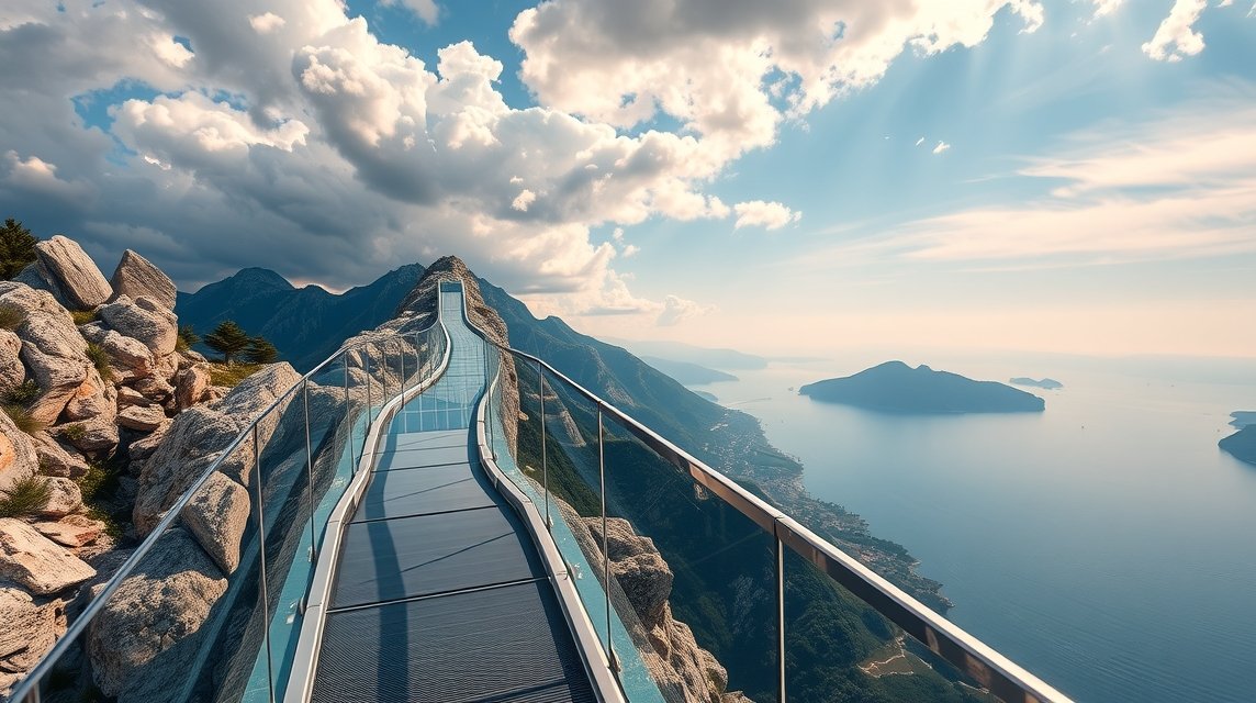 Üvegpadlós séta a Biokovo Skywalkon 1228 méter magasan