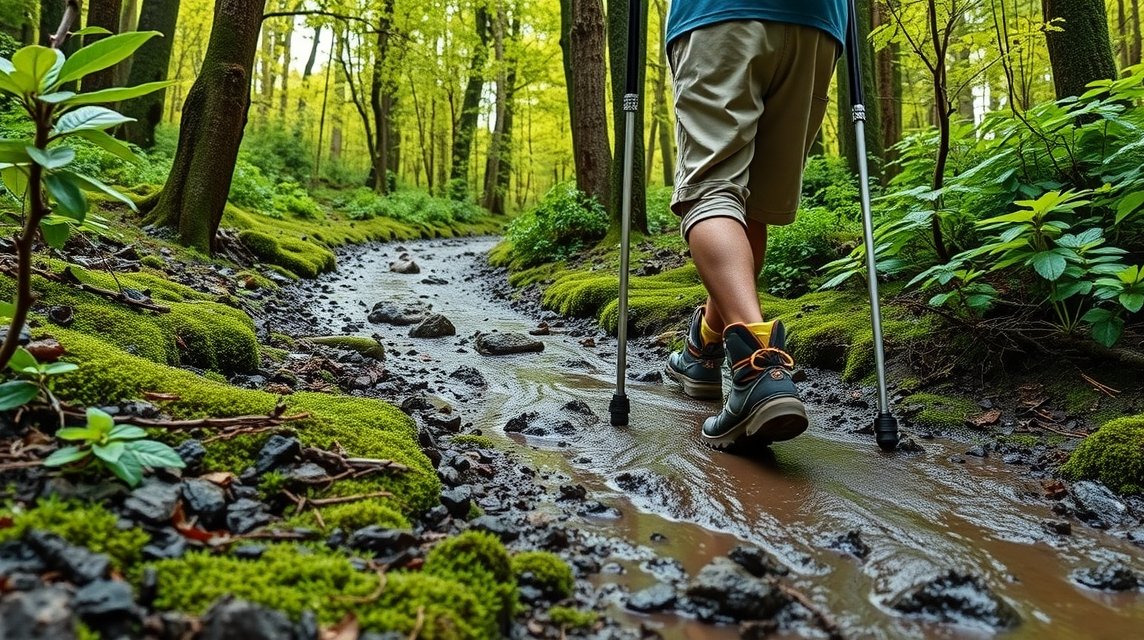 Sár, latyak, csúszós ösvények: Így közlekedj biztonságosan a tavaszi erdőben 1 Túrázó a csúszós ösvényen a tavaszi erdőben.