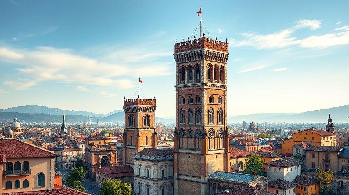 Bologna Két Tornya, Asinelli és Garisenda panorámája