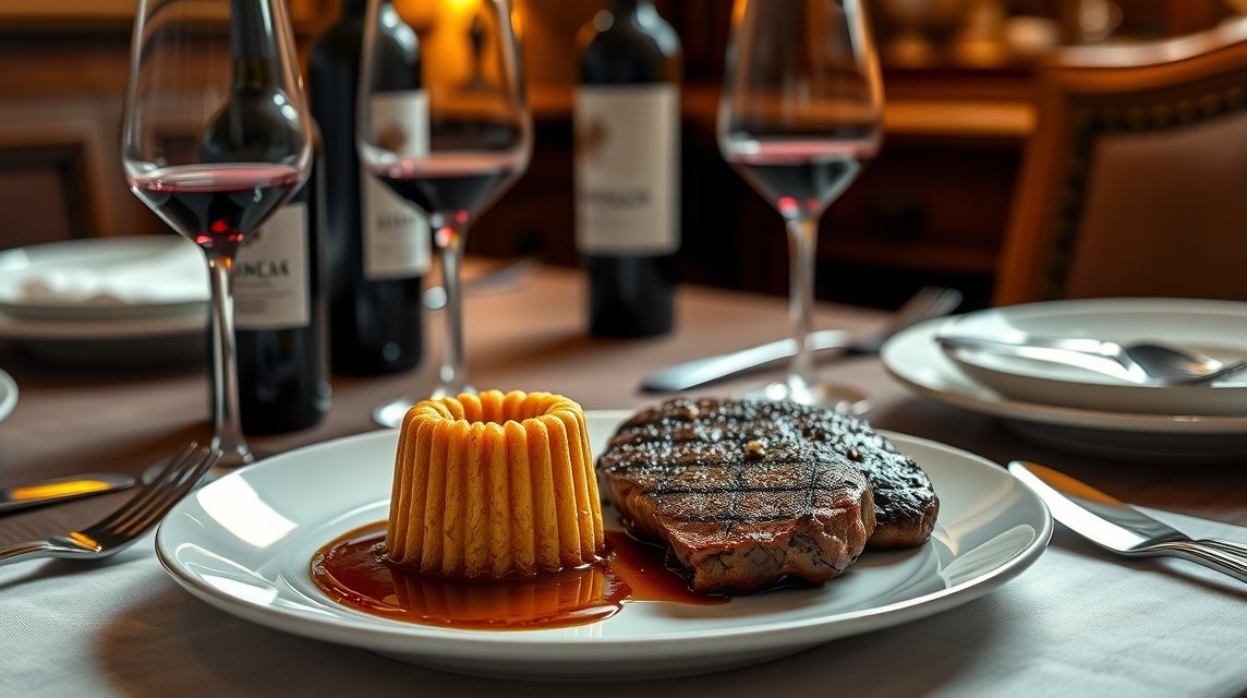 Grillezett entrecôte és Canelé sütemény Bordeaux-i borokkal