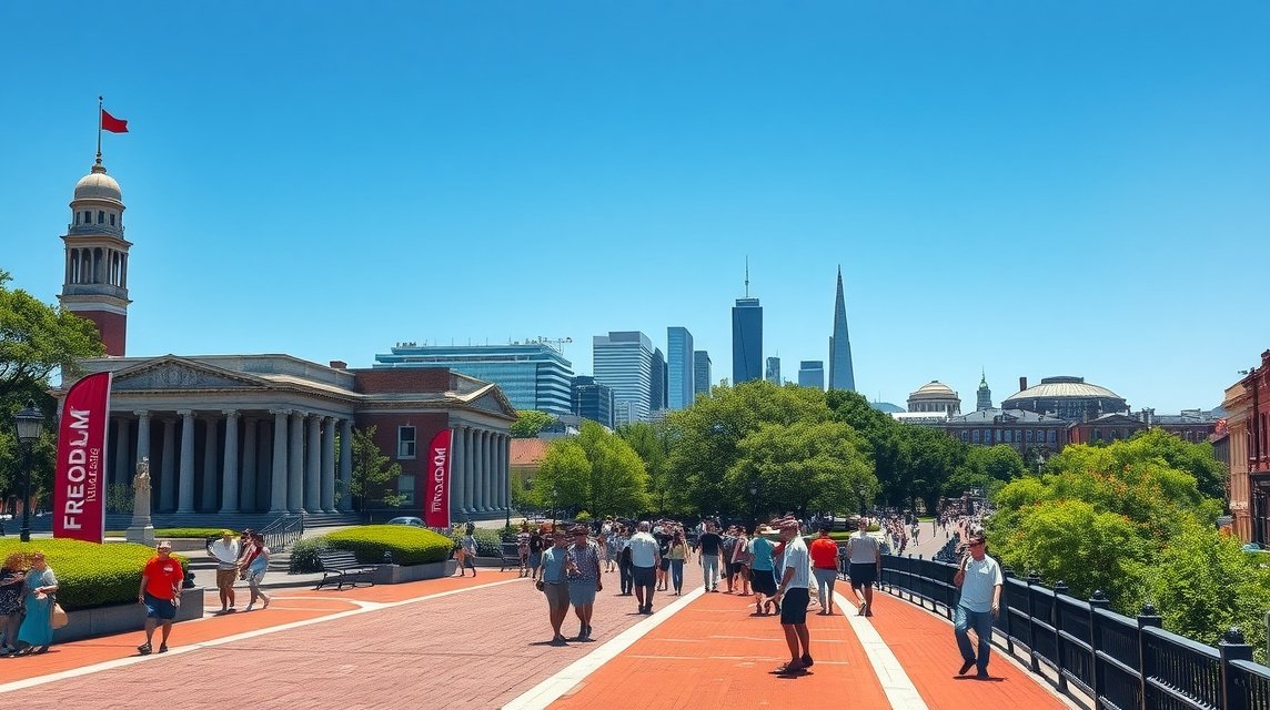 A Szabadság Ösvény látképe Bostonban, népszerű turisztikai útvonal.