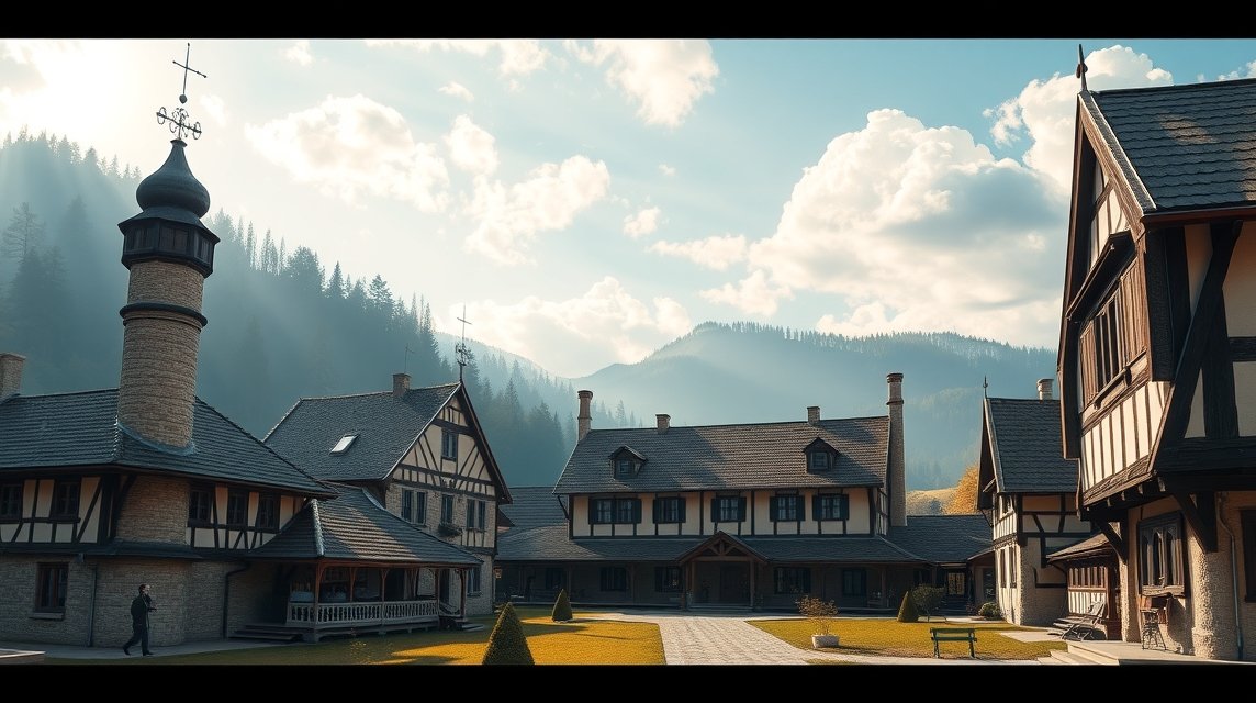 A Barcasági Szász Múzeum épületei Brassó közelében, gyönyörű környezetben.