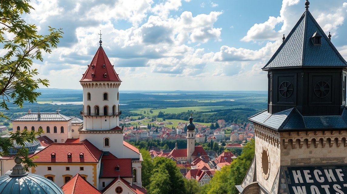 Kilátás a Brassói Fehér és Fekete toronyról a Kárpátok felé