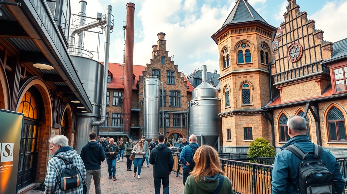 Beck's sörgyár látogatás Brémában, élénk sörfőző környezetben.