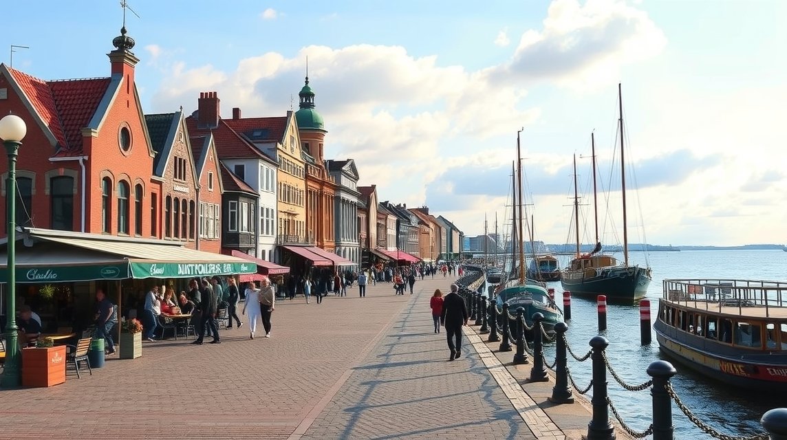 Séta a Schlachte folyóparti sétányon Brémában