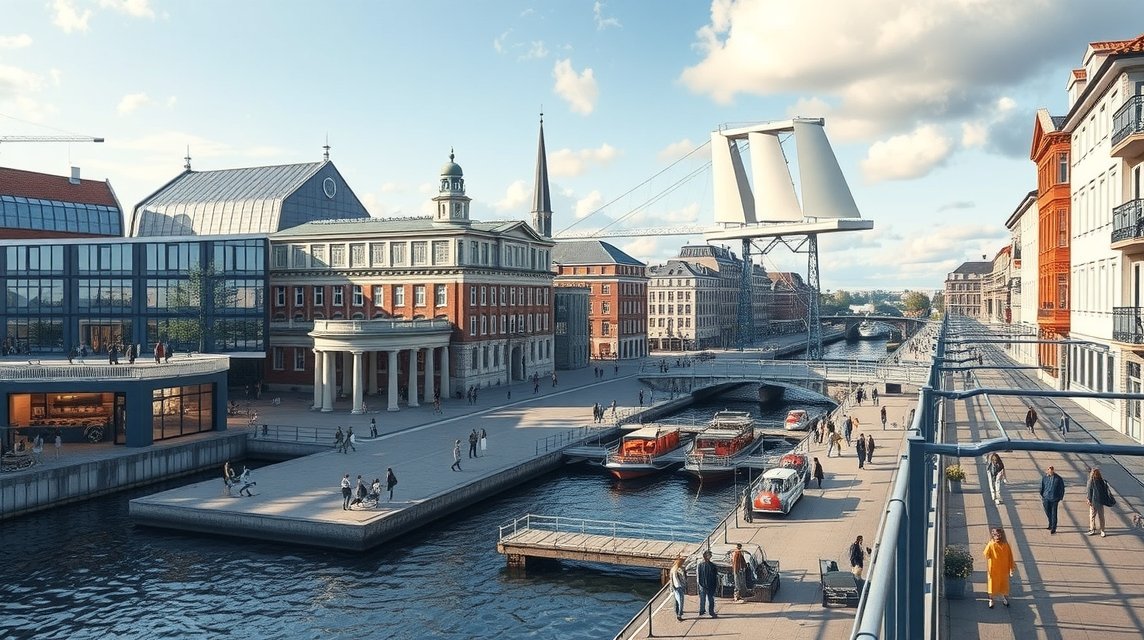 Bréma Überseestadt régi kikötő átalakulása modern térséggé