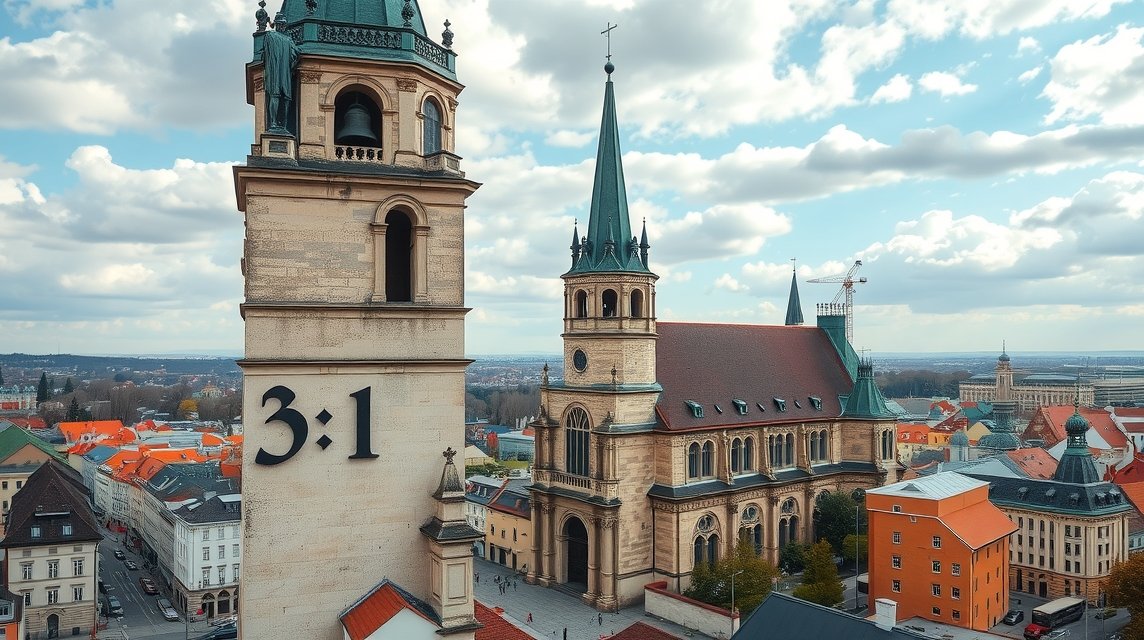 Brno híres harangtorony, delben 11-kor harangozás