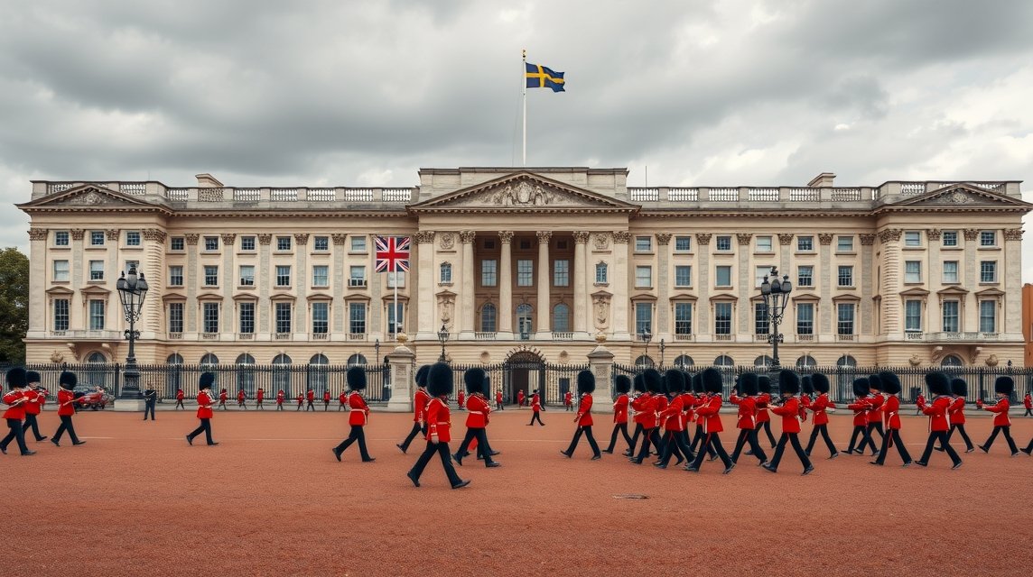 A Buckingham-palota és a brit gárda őrségváltása Londonban