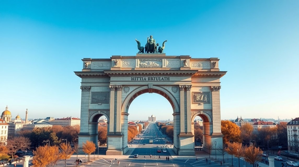 Bukarest Diadalíve a kilátóteraszról, szép panorámával