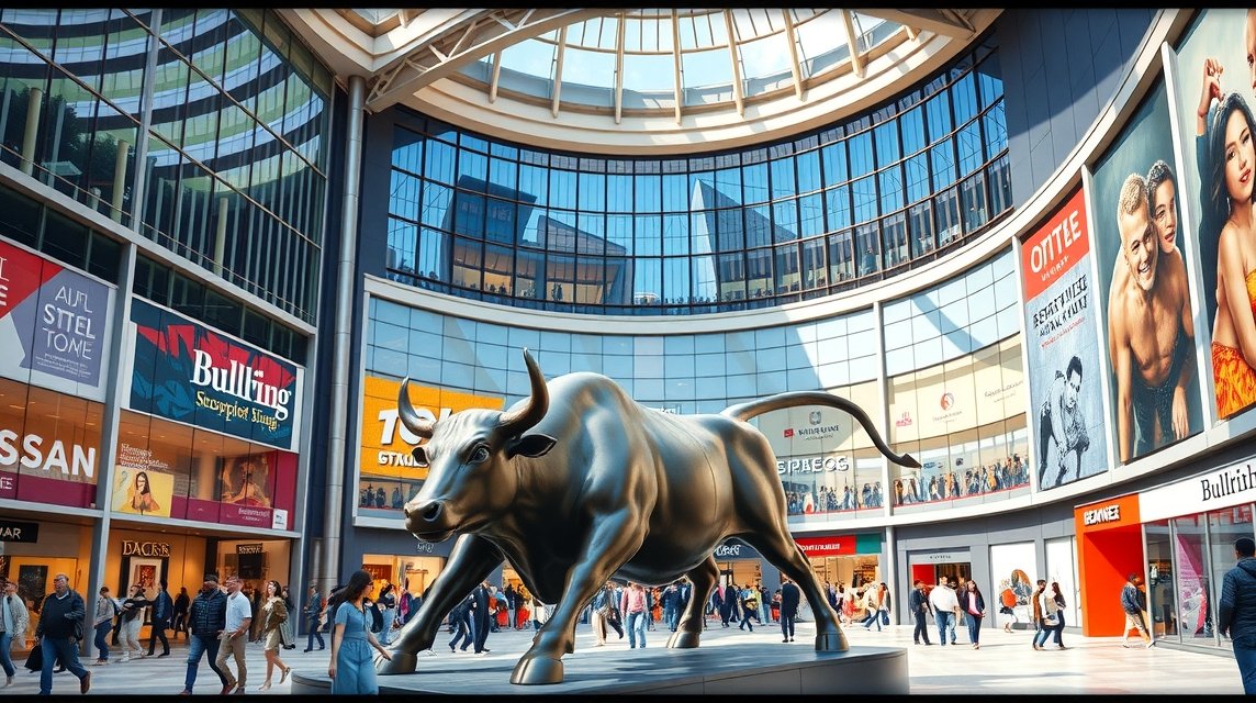 Bullring bevásárlóközpont belső kilátás a híres Bika szobrával