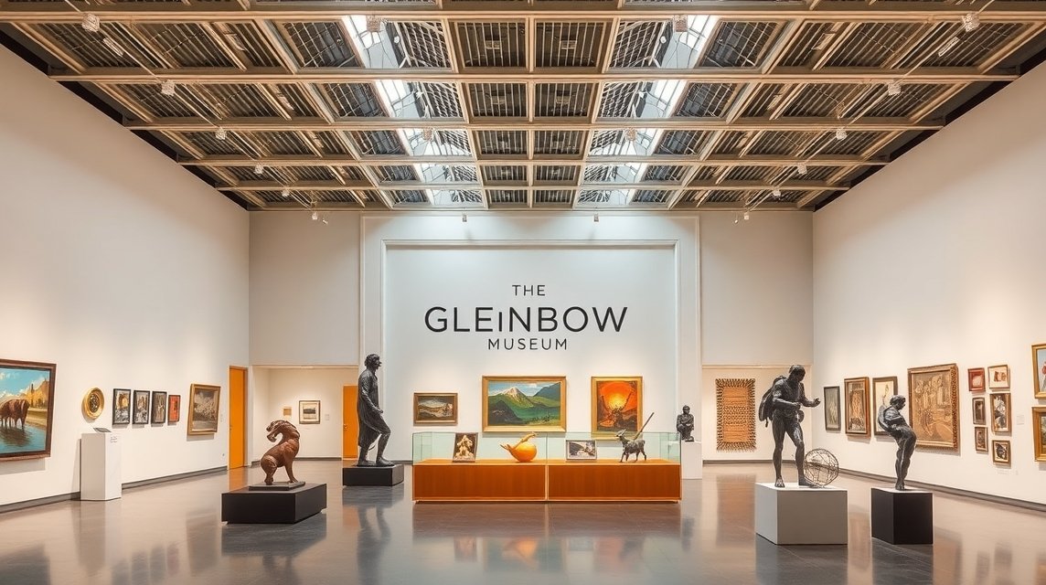A Glenbow Múzeum kiállítótere Calgaryban, művészeti alkotásokkal.