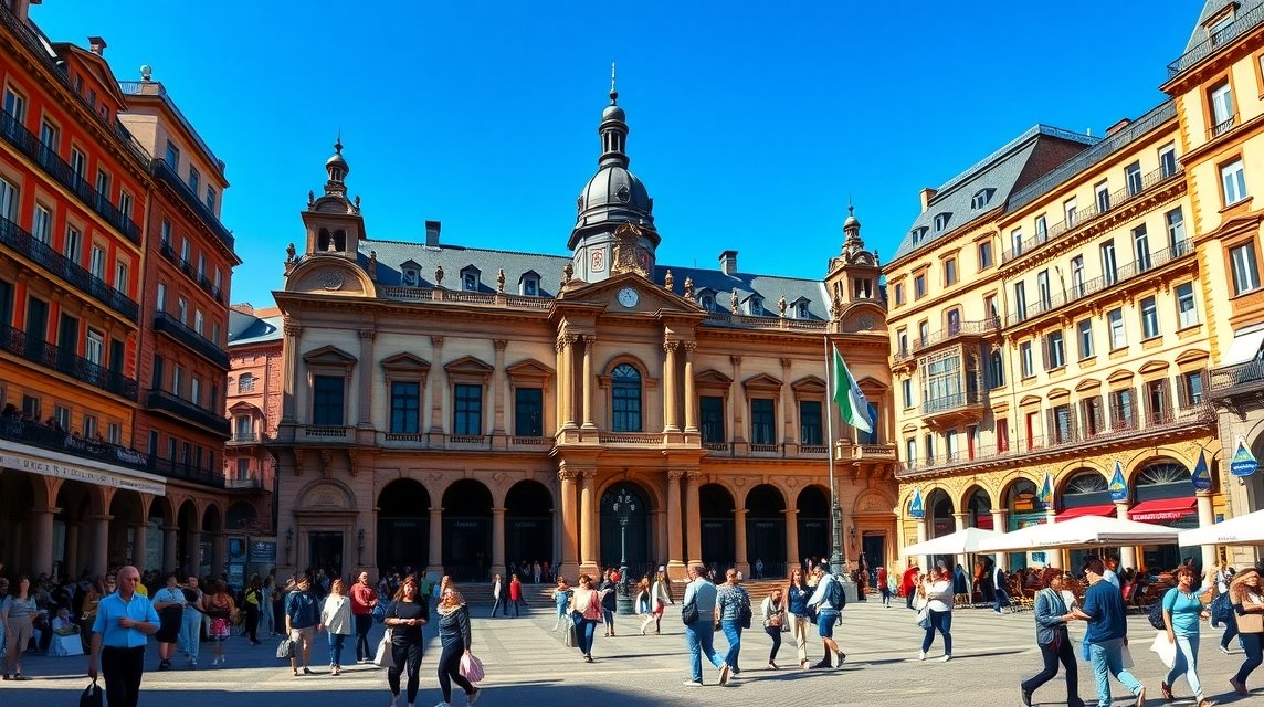 A Capitole tér és városháza Toulouse-ban, Franciaországban.