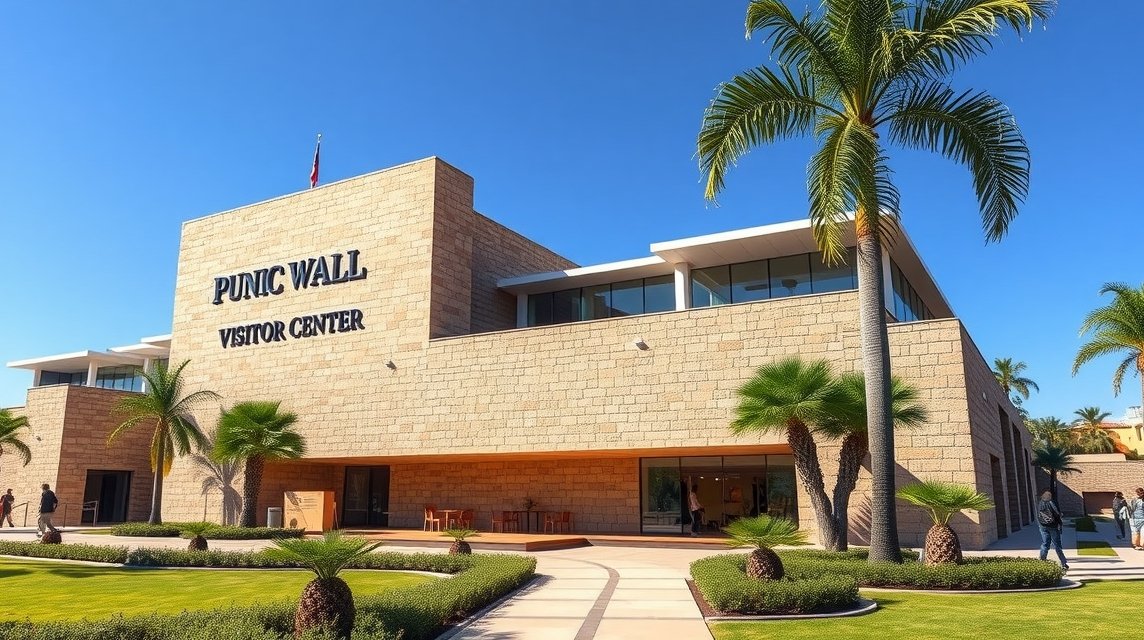 A Pun Fal Látogatóközpont Cartagenában zöldövezettel körülvéve