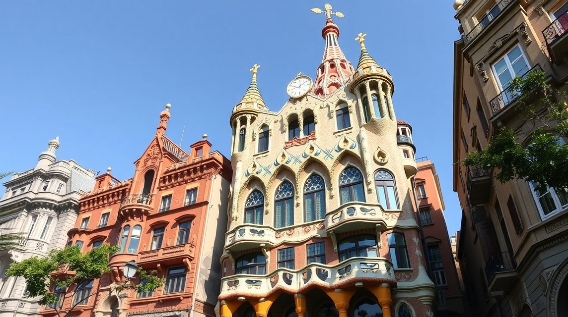 Casa Batlló, a Csontok háza, színes mozaikokkal és organikus formákkal.
