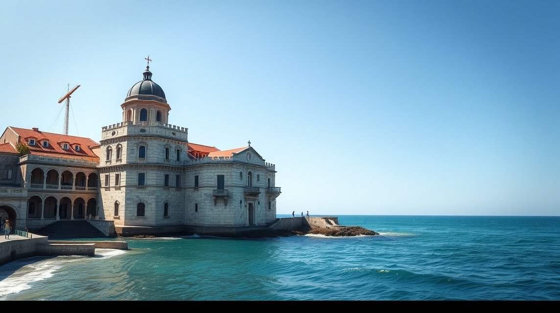 Castel dell'Ovo tengerparton Nápolyban, a Vezúv panorámájával.