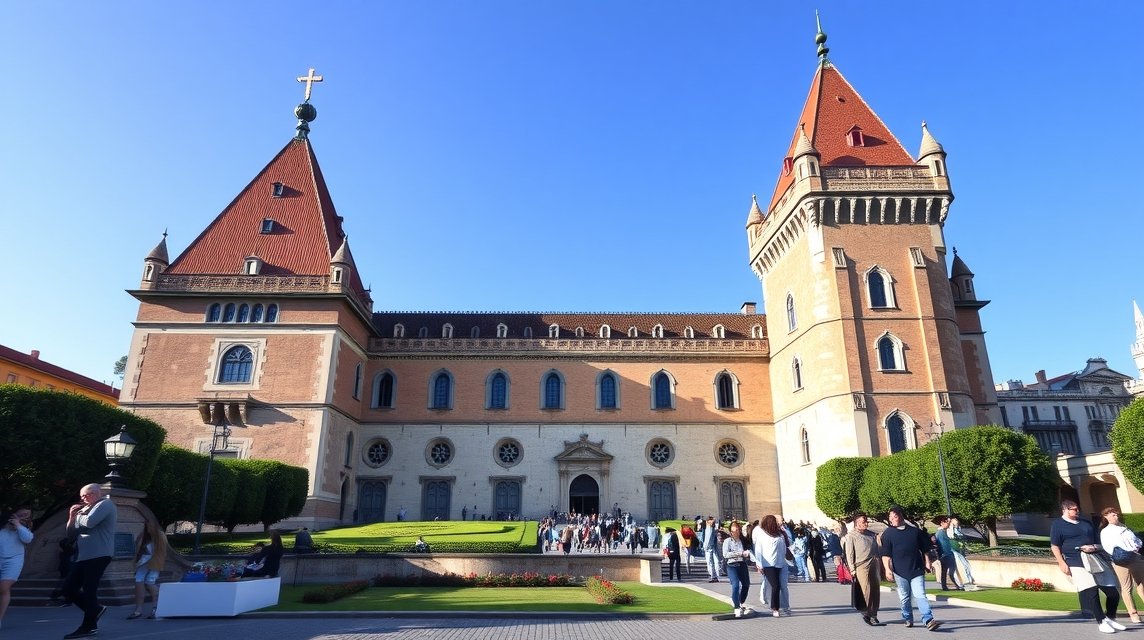 Castello Sforzesco főbejárata Milánóban, látogatók körében.
