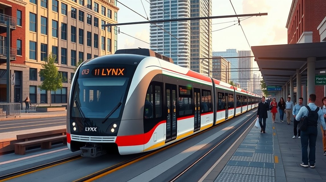 LYNX villamos Charlotte közlekedésében, városi környezetben