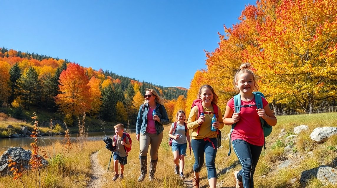 Családi kirándulás a Spartacus-ösvény mentén színes fákkal