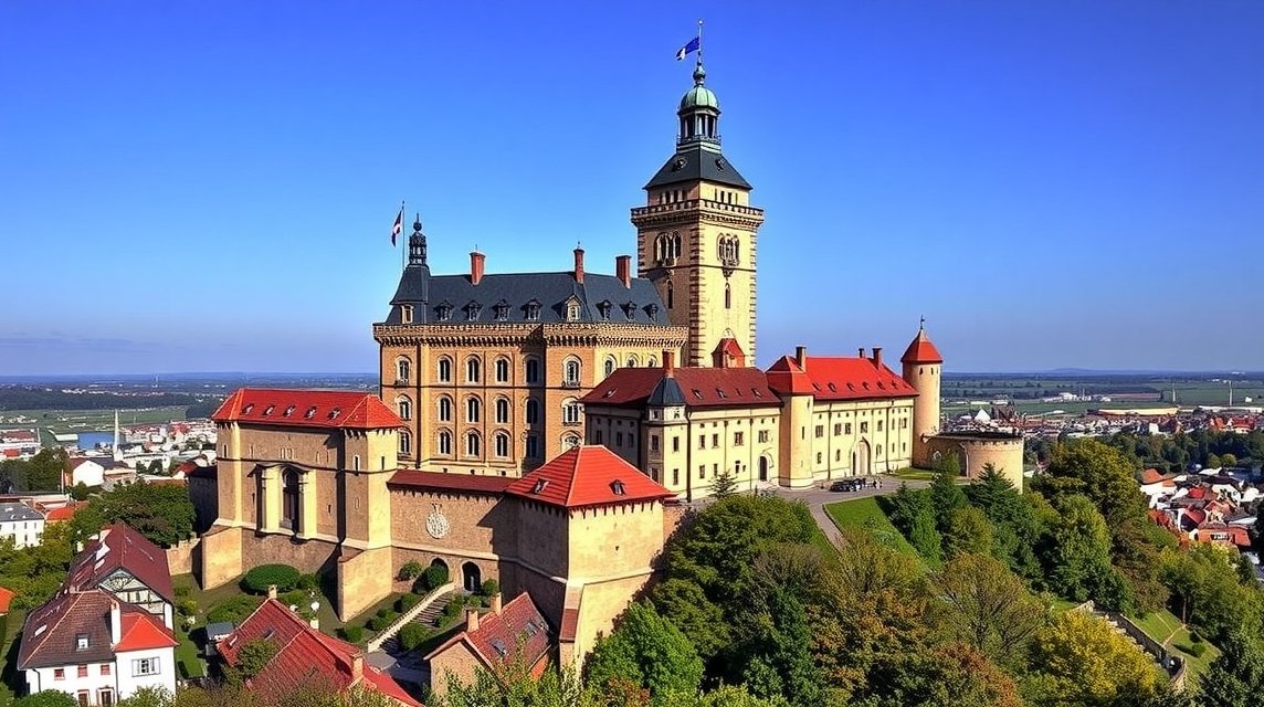Császári Vár panorámája Nürnbergben, lenyűgöző kilátással az óvárosra.