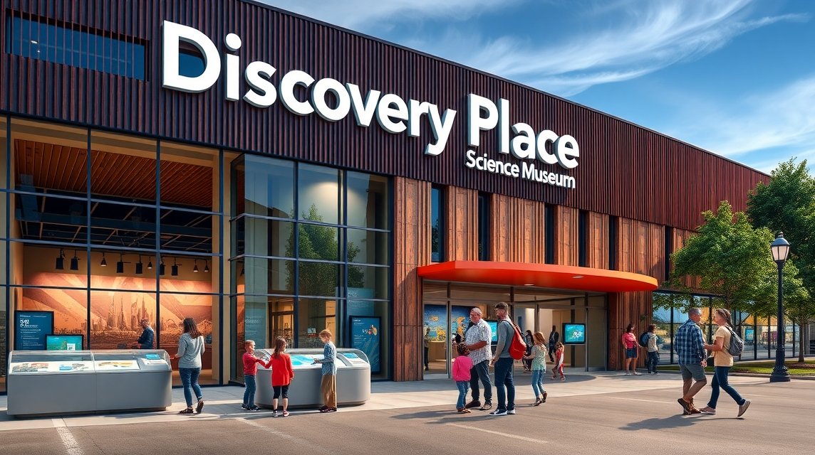 Discovery Place Science Múzeum Charlotte városában, látogatók interaktív bemutatókkal.