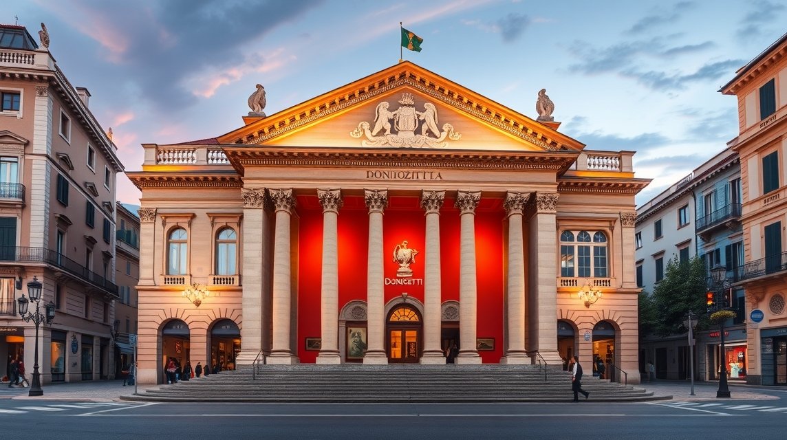 A Donizetti Színház épülete Bergamóban, Olaszországban, barokk stílusban.