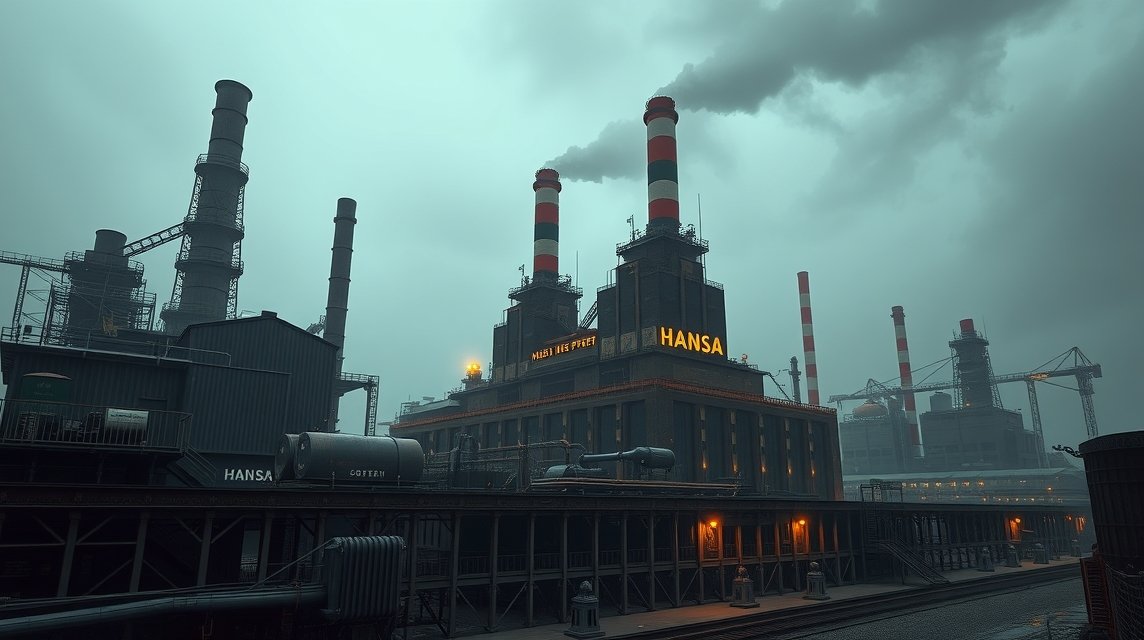 Hansa Kokszolóüzem Dortmund távlatban, ipari építészet és műemlékek.