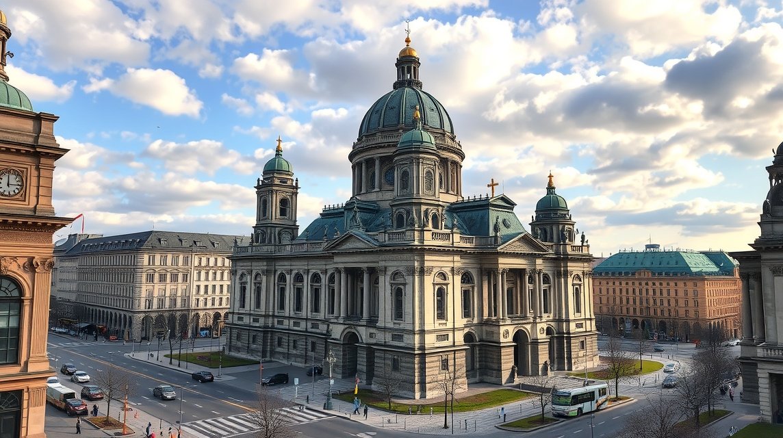 Drezda Frauenkirche gyönyörű nézőpontból, felhős háttérrel