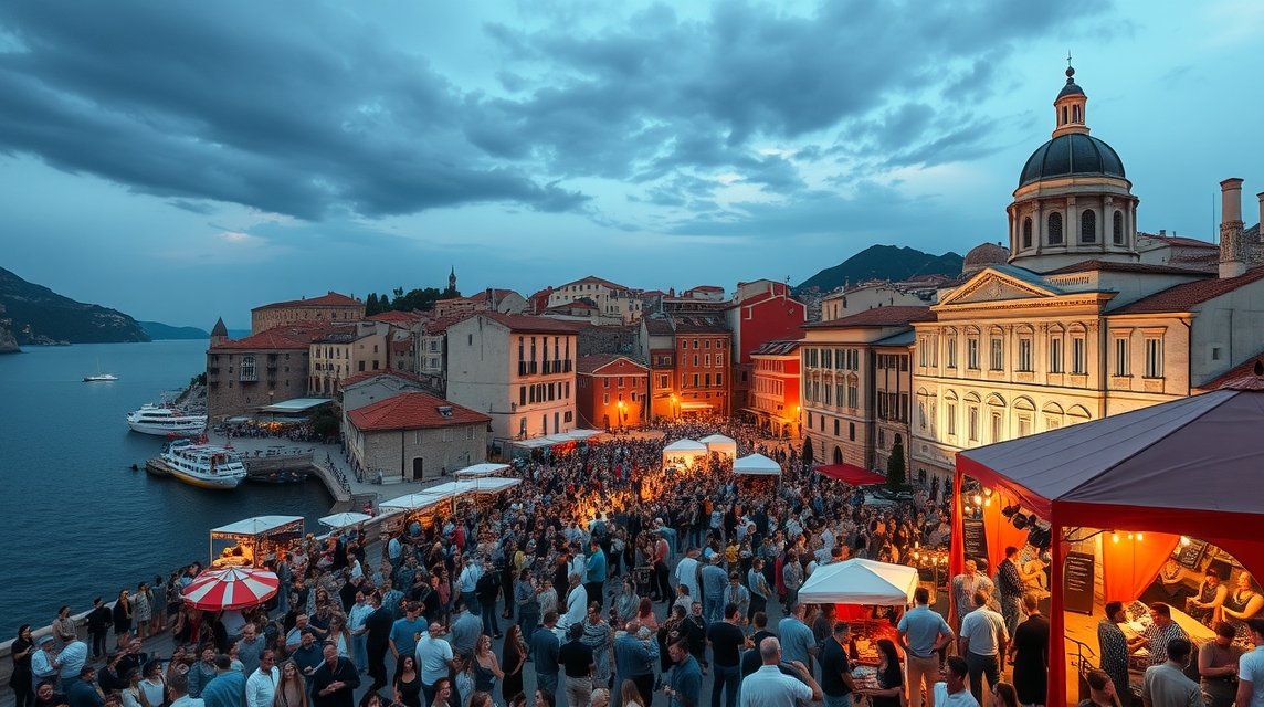 Dubrovniki Nyári Játékok esemény a városfalaknál este